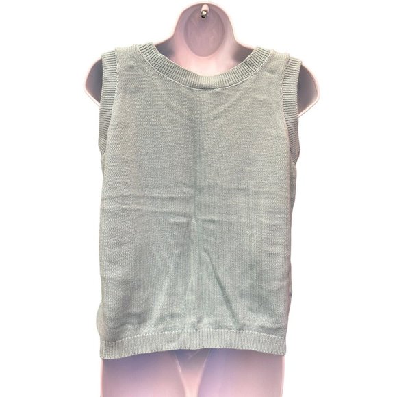 Vintage Queens Way Knitted Cropped Vest Sweater, Sage Pullover, Small V Neck - Picture 2 of 6